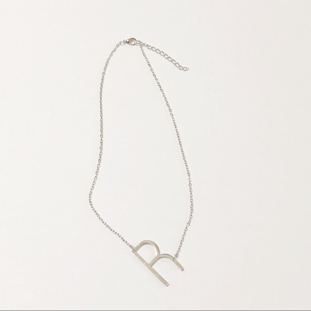 R Block Letter Monogram Stainless Steel Necklace - Picture 2 of 4